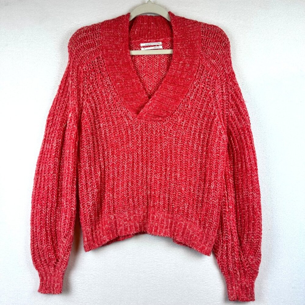 Anthropologie Knit Sweater Womens XS Pink Coral Slouchy Cozy Boho Coastal Casual